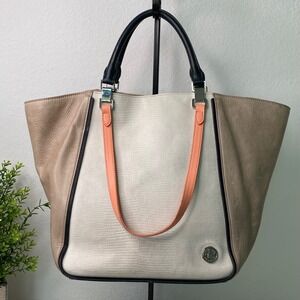 Vince Camuto Tote Bag Color Block Beige White Coral Handbag Shoulder Bag Purse